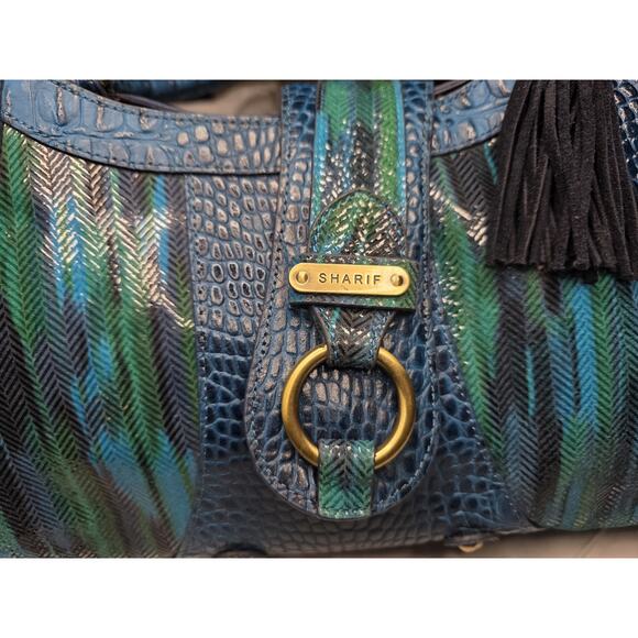 Sharif Studio Handbag Women's Blue Leather Crocodiles Embossed Satchel Vintage - Picture 3 of 8